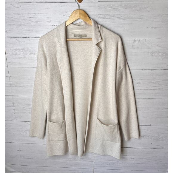 Loft Cardigan Womens Size Medium Oatmeal Open Knit Cotton Blend Pockets - Picture 3 of 15